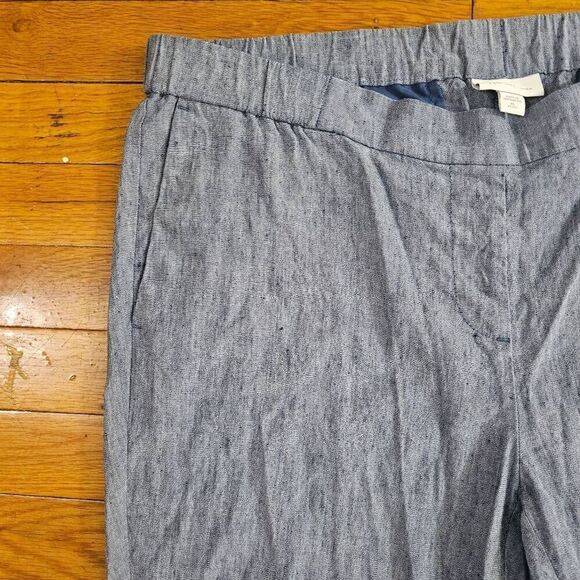 J. Jill Women Pants XL Blue Linen Stretch Wide Leg Drawstring Beach Crop - Picture 3 of 8